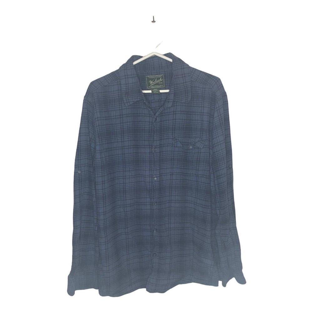 WOOLRICH Large Button Down Shirt Green Blue Plaid Heavy Material Men's Flannel